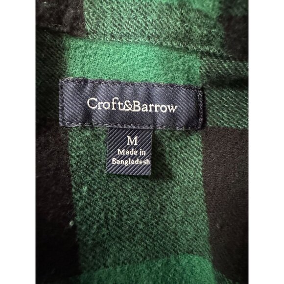 Mens Croft & Barrow Green & Black Buffalo Plaid Flannel Shirt M 100% Cotton Butt - Picture 5 of 16